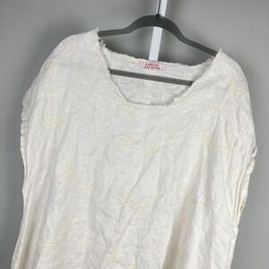 Cupcake Clothing Linen Tunic Top O/S? White Floral Embroidered Lagenlook